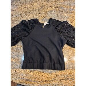 Anthropologie DOLAN Black Lace Sleeve Puff Sleeve Crop Top XS Boho Festival Date